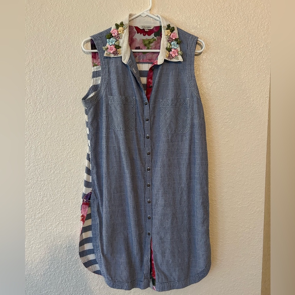 John Mark Tunic Dress Size Large Stripes and Florals